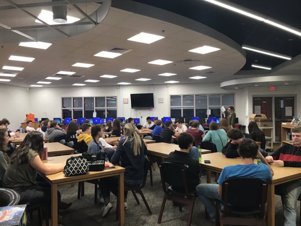 RCHSLibrary's tweet photo. In honor of Teen Literature Day, Kristina from @russellcolib joined forces with your Laker Library for some fun competitions and book talks with freshman English classes. Thank you to Mrs. Sneed and Mrs. Milburn for allowing your students to participate! #TLD2019 https://t.co/dUiKz6Jorb