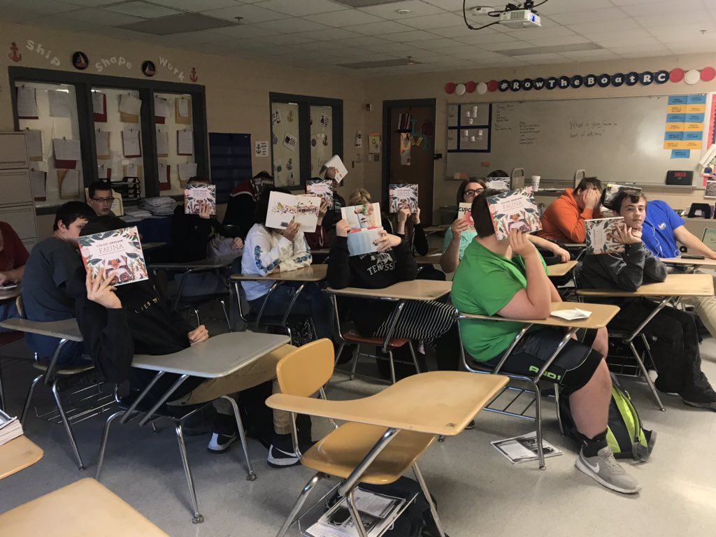 RCHSLibrary's tweet photo. In honor of Teen Literature Day, Kristina from @russellcolib joined forces with your Laker Library for some fun competitions and book talks with freshman English classes. Thank you to Mrs. Sneed and Mrs. Milburn for allowing your students to participate! #TLD2019 https://t.co/dUiKz6Jorb