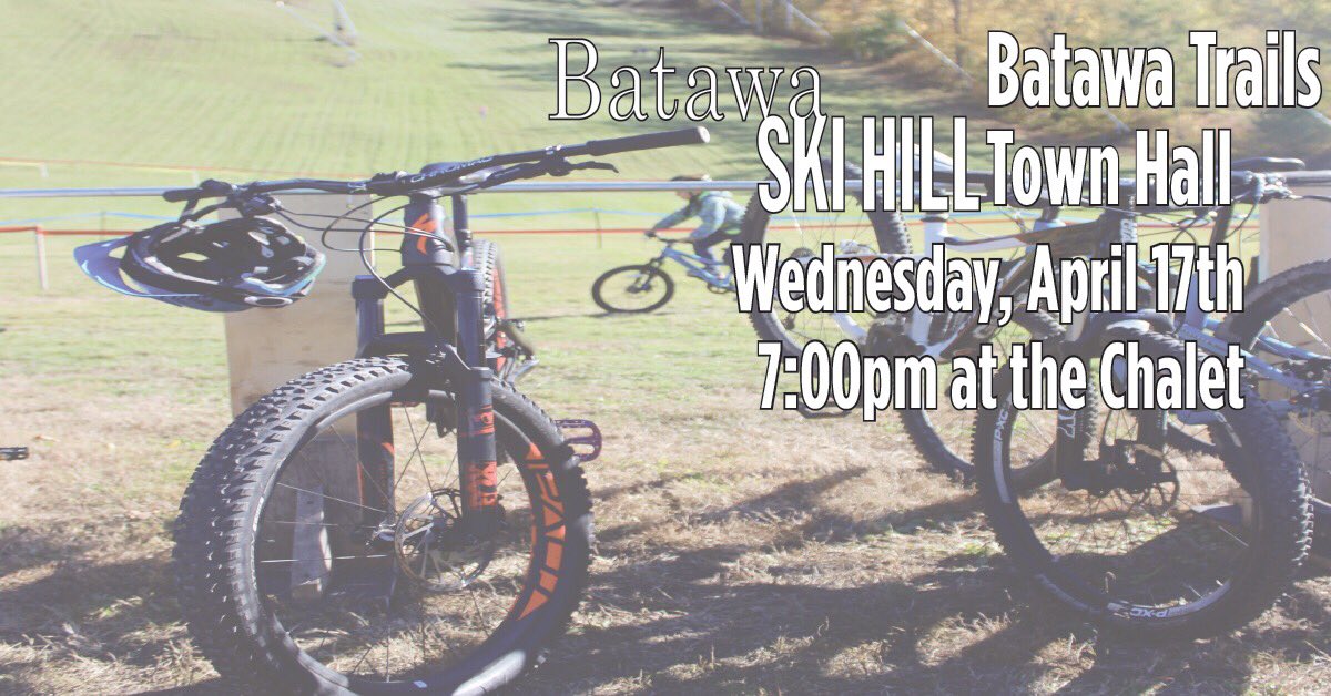 April 17th, starting at 7pm join us for a special Batawa Trails Town Hall - learn more about the Trails, future plans for the network and have your chance to provide some feedback on the Trails yourself. 

See you there! 

bit.ly/BatawaTrailsTo…