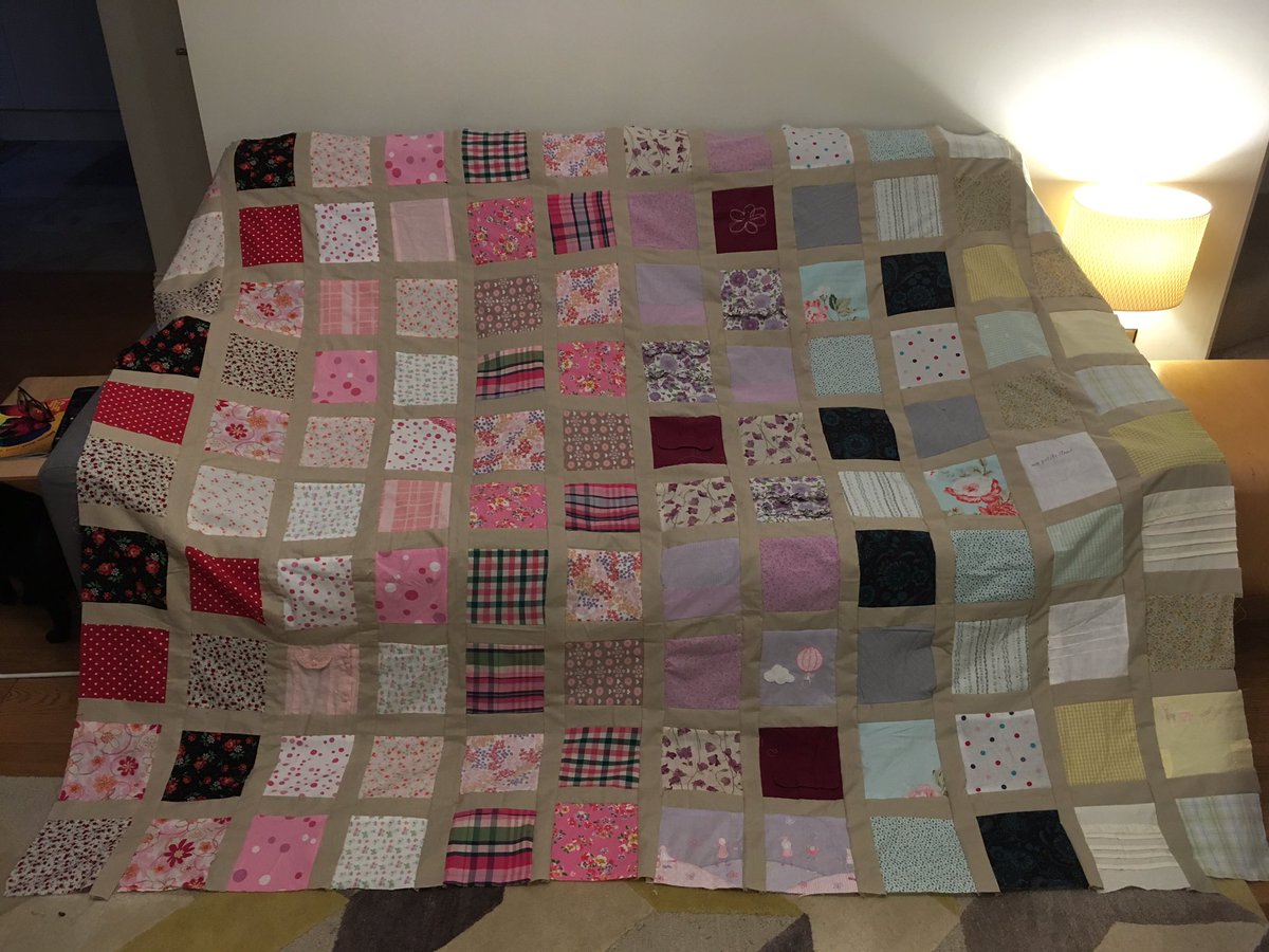vicnicholas's tweet image. It’s taken me four years but I’ve finally finished the top section of my first quilt. It’s made from my daughter’s baby clothes. It will take another 2 years to complete, ready for me to weep into when she leaves home.