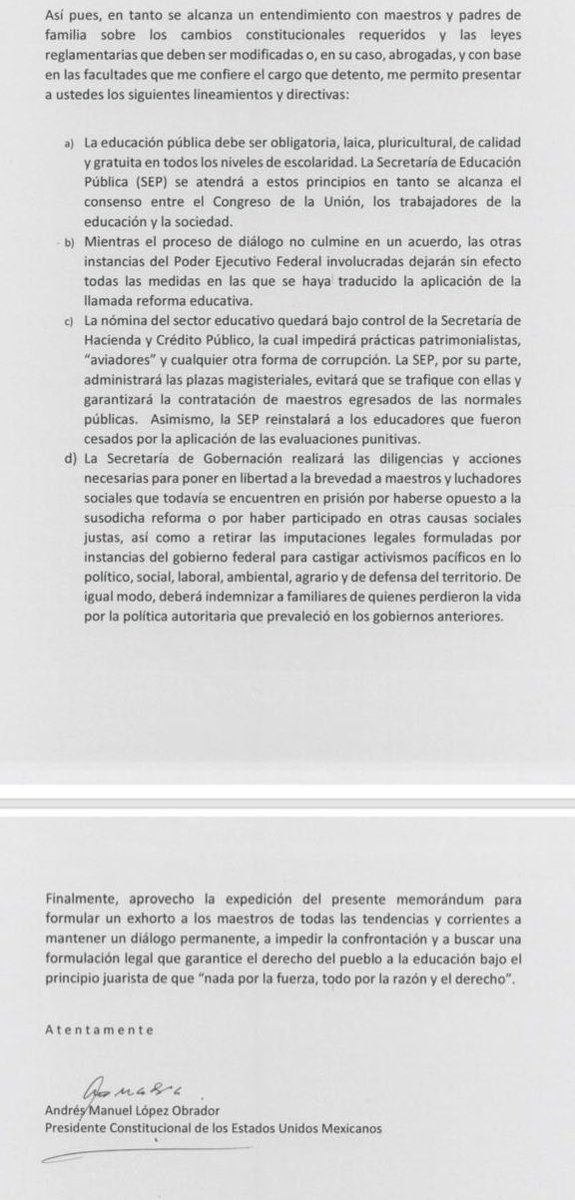 He leído el #Memorandum emitido por el Presidente <a href="/lopezobrador_/">Andrés Manuel</a> para "frenar" la #reformaeducativa y concluyo que dicho documento no tiene ninguna referencia a norma constitucional o legal que sustente su acto de autoridad. ¡Clara invasión a las competencias del legislativo!