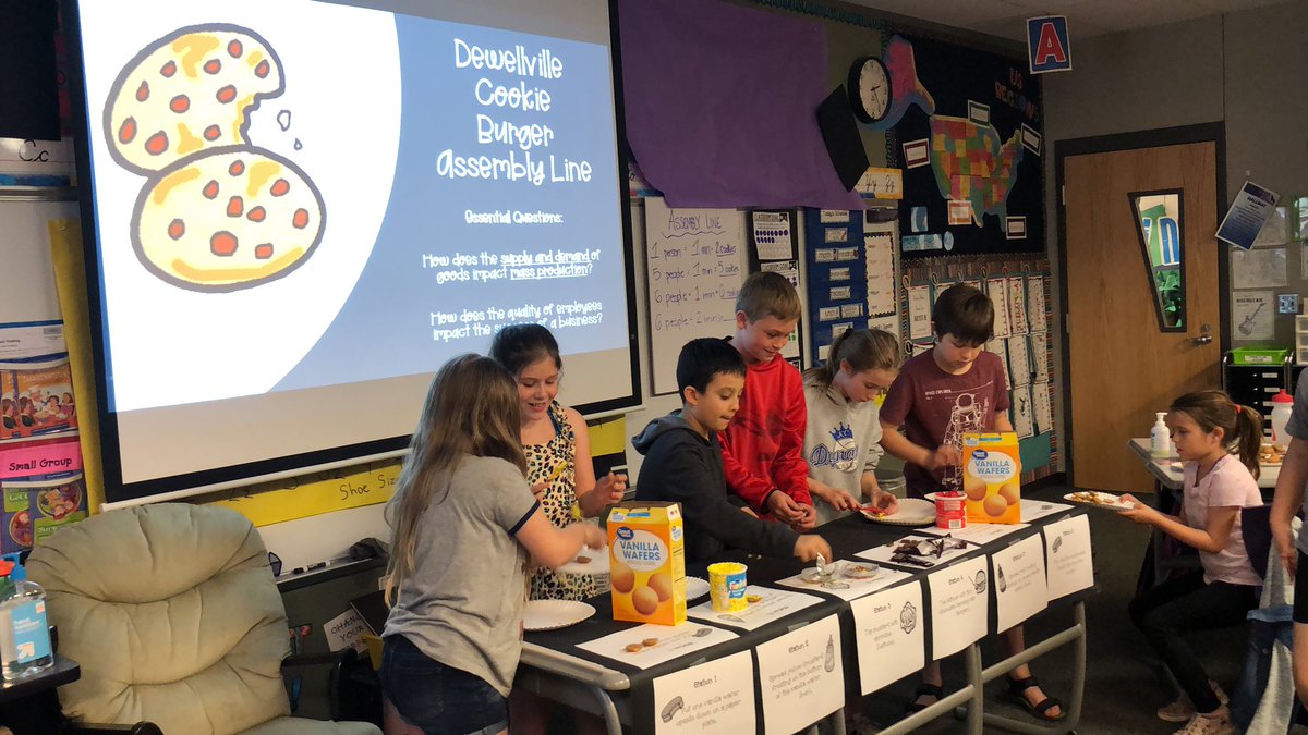 ldewell's tweet photo. Cookie hamburger assembly line, supply and demand,  mass production , and much more! #big3 @olatheschools @WLWolfpack @4thWoodland https://t.co/o2Q2qlqM4V