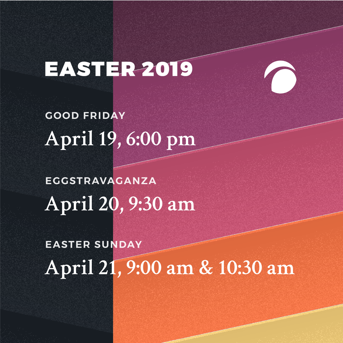 gccfranklin's tweet photo. For your convenience - our Easter 2019 schedule! We would absolutely love to see you this weekend. It's shaping up to be an incredible celebration of the love of God. https://t.co/Apy8RLCbvI