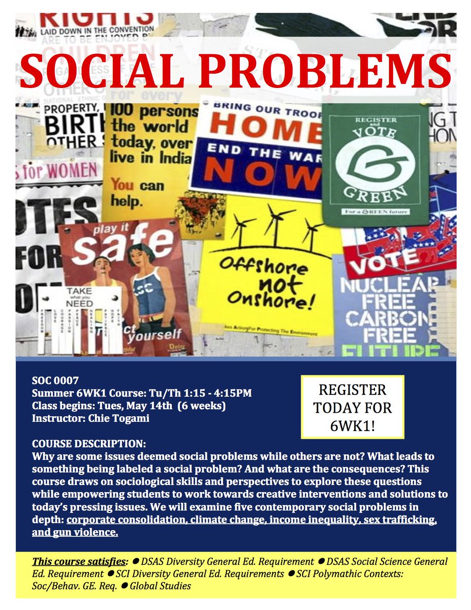 For students who want to take a sociology course this summer for credits -- look into this one taught by Ph.D. student, Chie Togami. #SocialProblems @PittTweet https://t.co/EuW21cKBhm