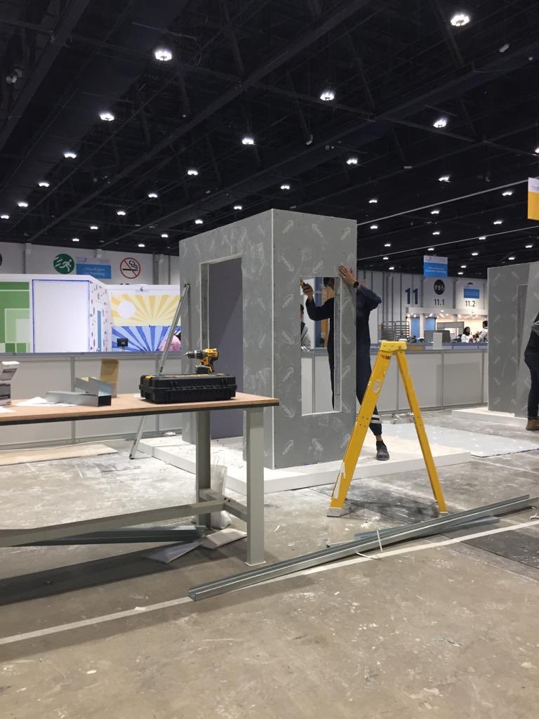 condon_gary's tweet photo. The competitors @EmiratesSkills have completed day two and the structural build of the @GyprocME test project. Tomorrow is the final day for taping &amp; jointing &amp; Plastering. #skillschangelives https://t.co/JpnOxKC3ME