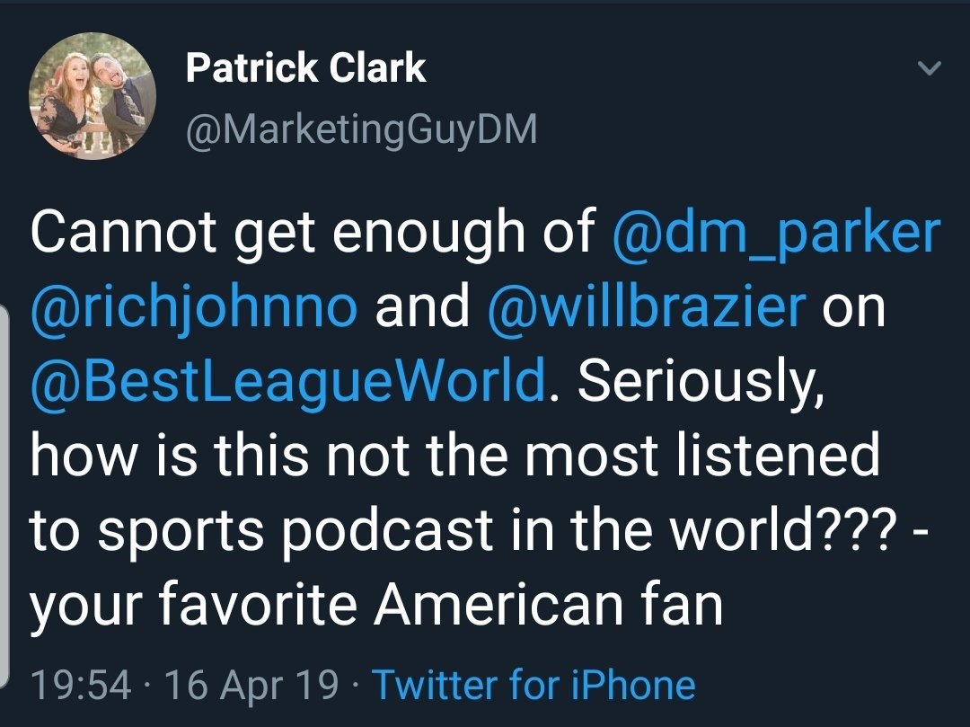 BestLeagueWorld's tweet photo. Yes Patrick! From across the pond @MarketingGuyDM is tuning in America. Where are you listening? https://t.co/EJvyIivpIF