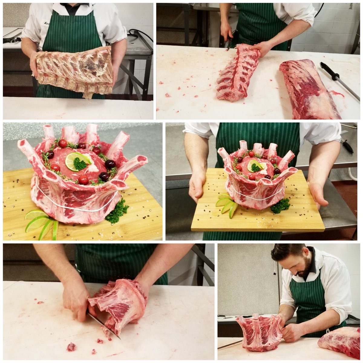 happybutcherman's tweet photo. Second last photo Assignment (Beef- your best work) - I'm not certain this is my 'best work' but I always wanted to make a Beef Crown Roast. 😋👍 @WBCTeamCanada @OIMPA @ontariomeatpoultry
 #wbcteamcanada #canadasbestbutchers #worldbutcherschallenge #thehappybutcher https://t.co/Fr5EVf4EnX