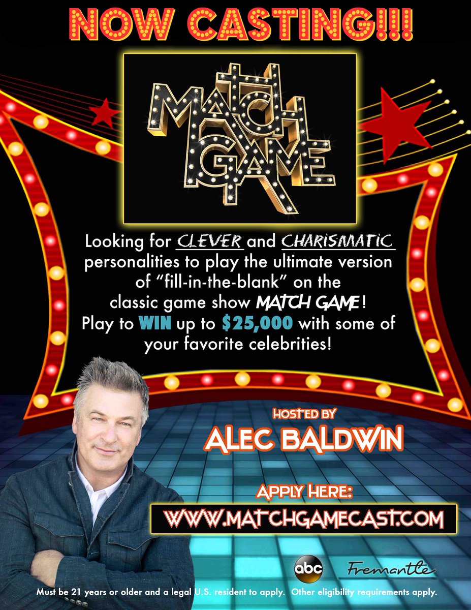 GameShowCasting's tweet photo. Now #casting the next season of Match Game on ABC! Apply now at https://t.co/lwJowtira1 #matchgameabc https://t.co/2wMSfmQS0f