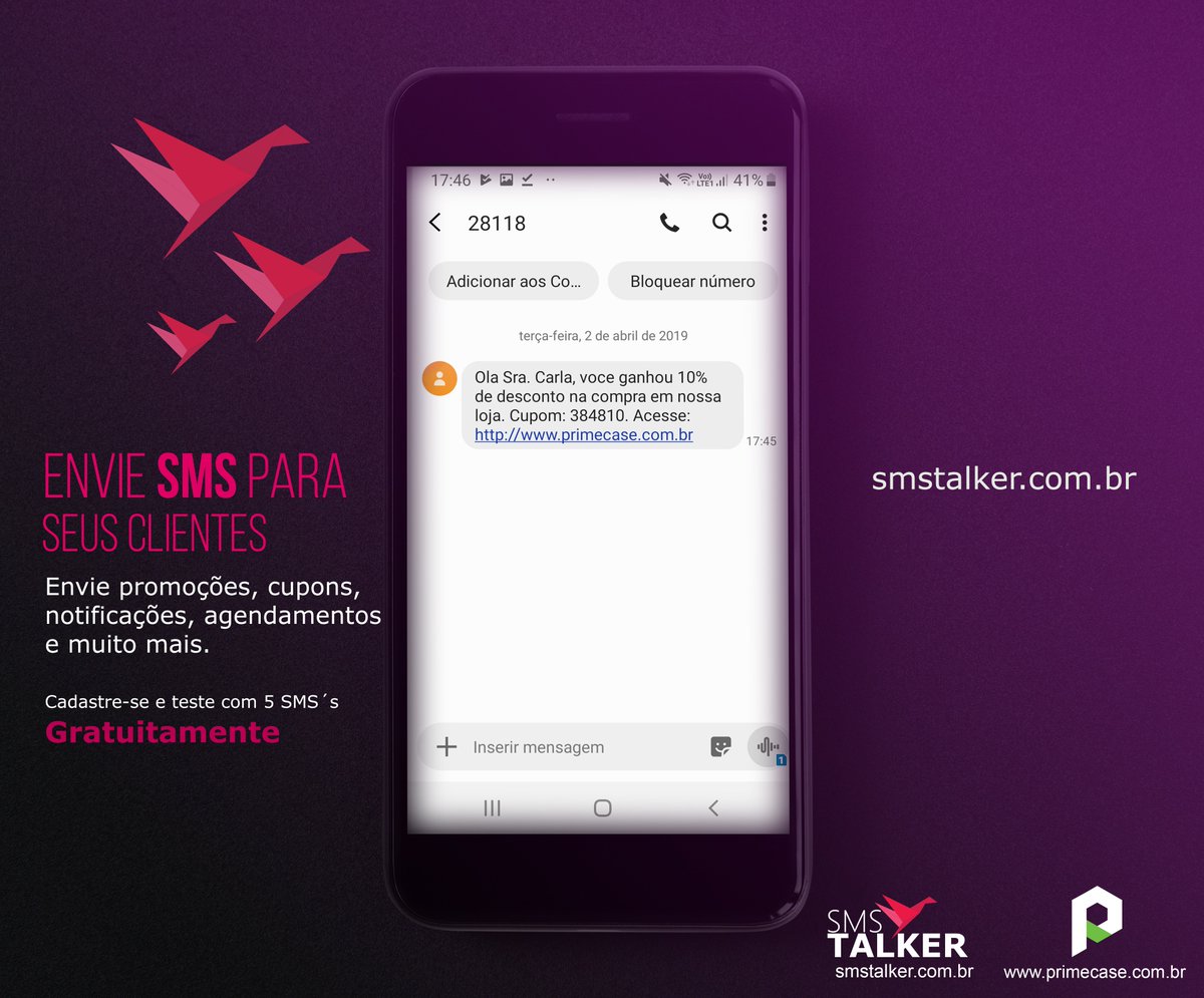 PRIMECASE's tweet image. Atraia novos clientes ou mantenha-os  mais próximos e atualizados.
Plataforma gratuita para envio de SMS em massa, envie promoções, notificações, agendamentos, lembretes e muito mais...
Acesse smstalker.com.br , cadastre-se gratuitamente com 5 SMS para testar como quiser.