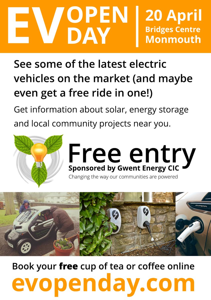 GwentEnergyCIC's tweet image. Only a few days to go until our EV Open Day. You don't have to register to attend - but it helps us know how many tea cups to put out! #monmouth #ev #easter #dayout #wales #electricvehicle #communityenergy #renewables #free #event #uk #exhibition