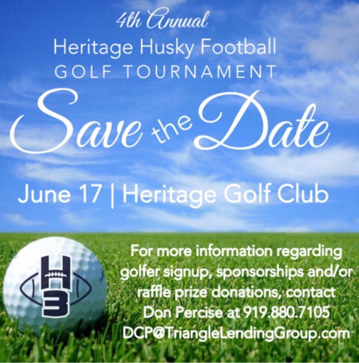 HeritageJVFB's tweet photo. Don’t miss out on this year’s @HHS_Huskies FOOTBALL BENEFIT GOLF TOURNAMENT. Check out the tournament webpage for more information about sponsoring, donating and/or GOLFING! https://t.co/LatmiWjKrJ https://t.co/fdyJUxh2GP