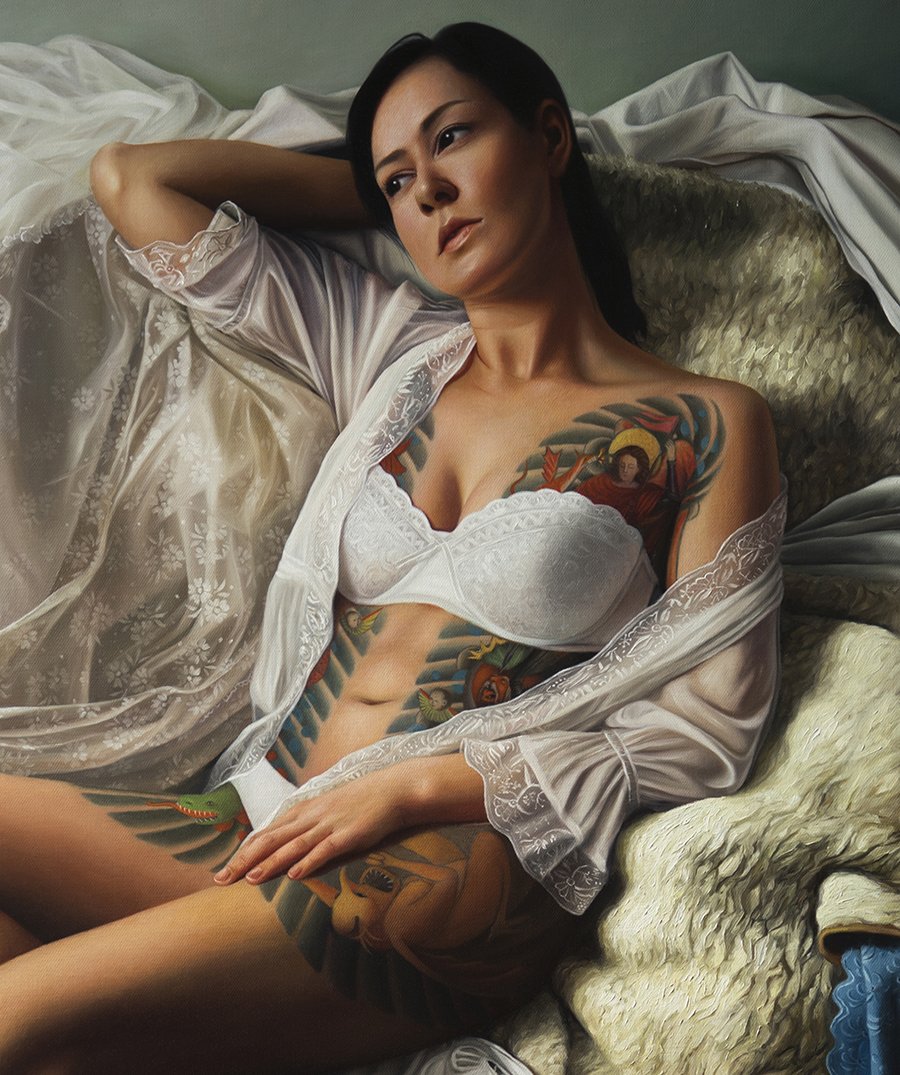 anienartowicz's tweet photo. detail - "Girl in White III"

100 x 70 cm (39.25 x 27.5 inches), oil on canvas, 2019
part 3 of 3 – central panel of the triptych ’Girl in White’ https://t.co/yhv8hTlBoi