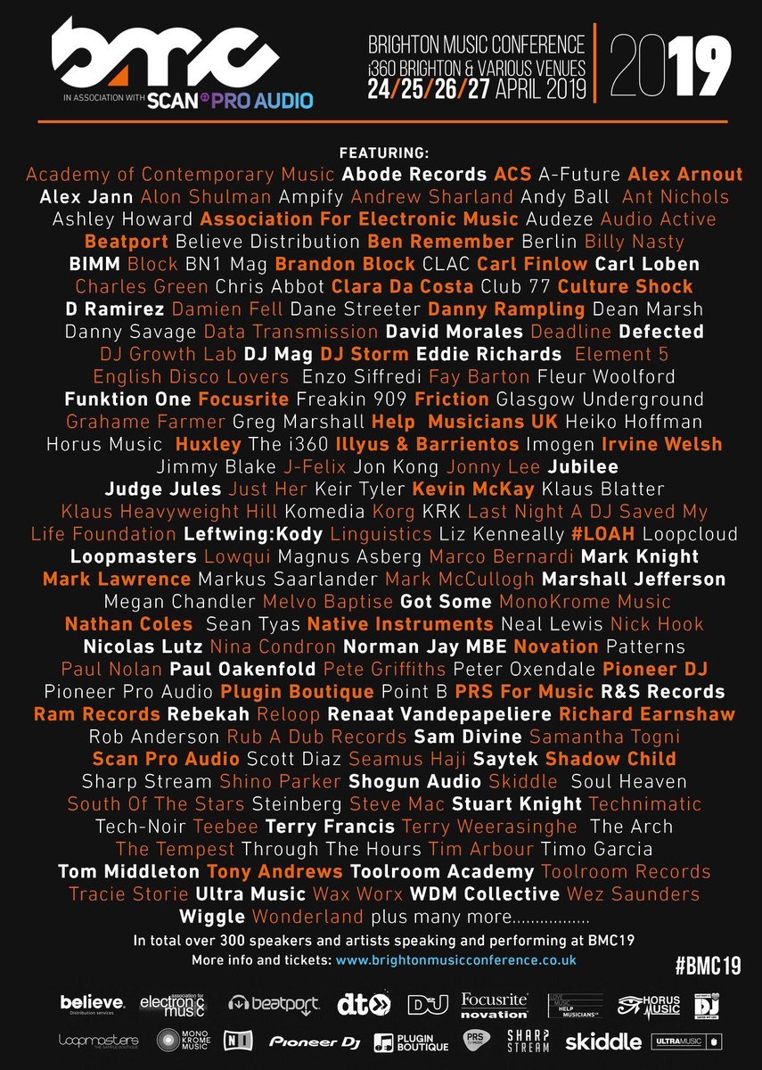 ScanProAudio's tweet photo. Win one of 12 Passes (worth up to £145) for @BrightonMusicCo , the UK’s leading electronic music event. VIP panels, exhibition and club nights. We’re there with  , @Korguk, @Audeze @ReloopDJ @NI_News @HEDDaudio @SteinbergMedia @WeAreFocusrite #bmc19

https://t.co/u5zXUw7v0s https://t.co/ngzjfCbaQ0