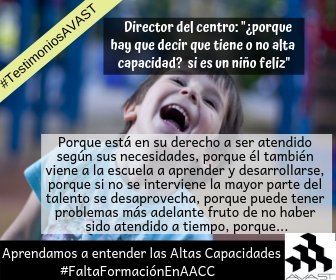 Asoc_AVAST's tweet photo. Art.3"Las Administraciones educativas adoptarán las medidas necesarias para identificar a los alumnos superdotados intelectualmente, evaluando las necesidades educativas específicas de dichos alumnos lo más tempranamente posible." RD 943/2003 de 18 de julio.
#TestimoniosAVAST https://t.co/3OBu4h7DOb