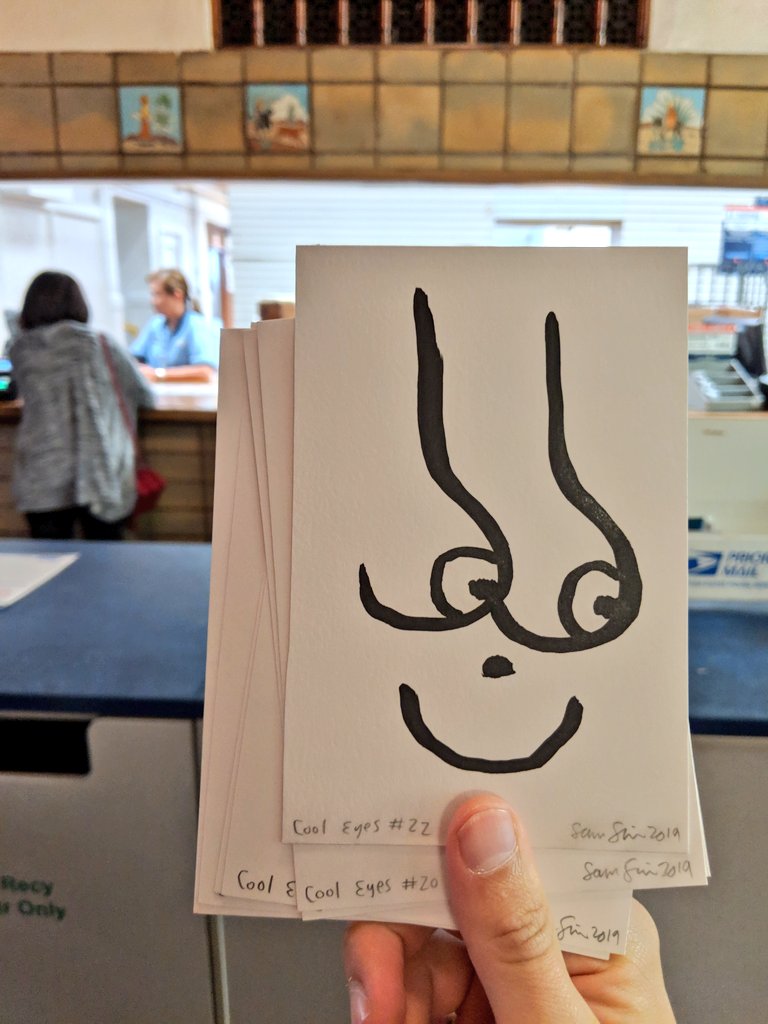 Spinadoodles's tweet photo. Sending an international #cooleyes today so I have to actually show this USPS worker my drawing irl to buy the correct postage. Am I embarrassed? Hell no! This is my art 

🆒👀 https://t.co/uZ6fNvtQeU