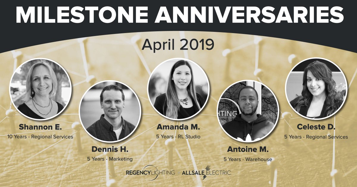 regencysupply's tweet image. Congratulations to the following employees on their April milestone anniversaries – Shannon for 10 years of service and Dennis, Amanda, Antoine, and Celeste for 5 years of service. Thank you for your expertise and dedication to Regency! #RegencyLife