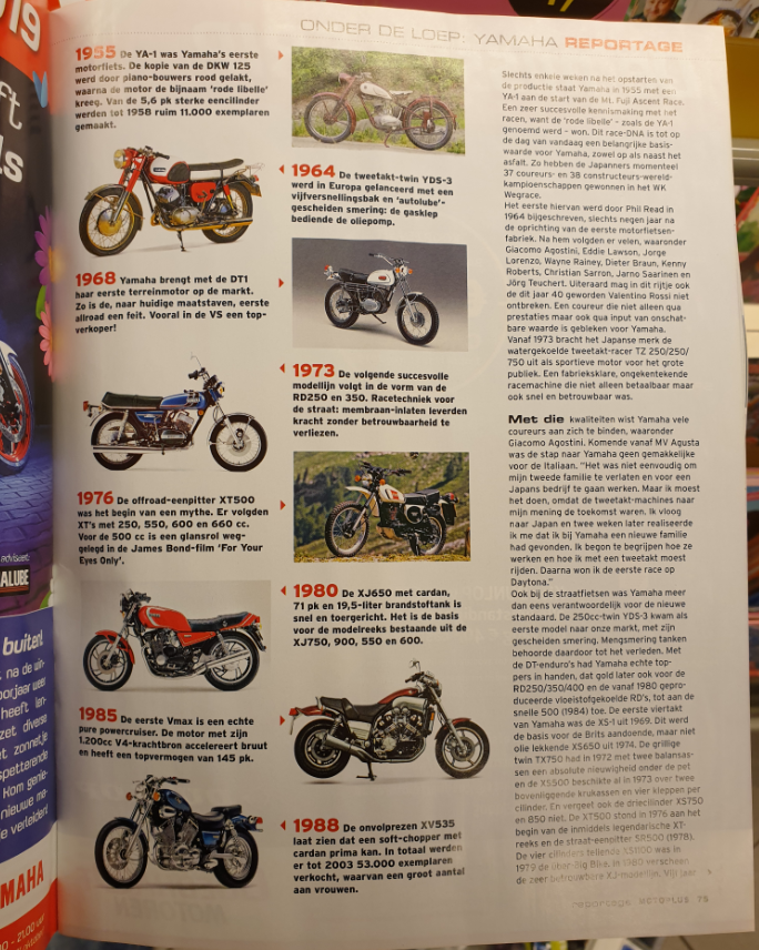 Freadventure's tweet photo. Leuk, leuk, dacht ik toen ik een artikel over #YAMAHA in de #Motoplus zag staan. Maar een overzicht zonder foto van een #XS650 is natuurlijk al een misser en als er dan ook nog over twee bovenliggende krukassen wordt gesproken laat ik zo'n blad gewoon liggen. #jammer https://t.co/fAFvAKDV8B