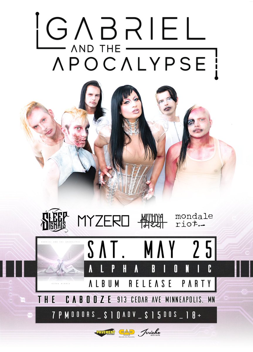 GATA_band's tweet photo. Pre-order you tickets through our merch store and receive a free 11x17 GATA poster!
@gabrielandtheapocalypse 
#gabrielandtheapocalypse #sleepsignals #myzero #mithya #mondaleriot #cabooze  #albumrelease #ALPHABIONIC #systematicchaos #bedsareburning #cadaudio #jerichoguitars https://t.co/0FNpaYT86W