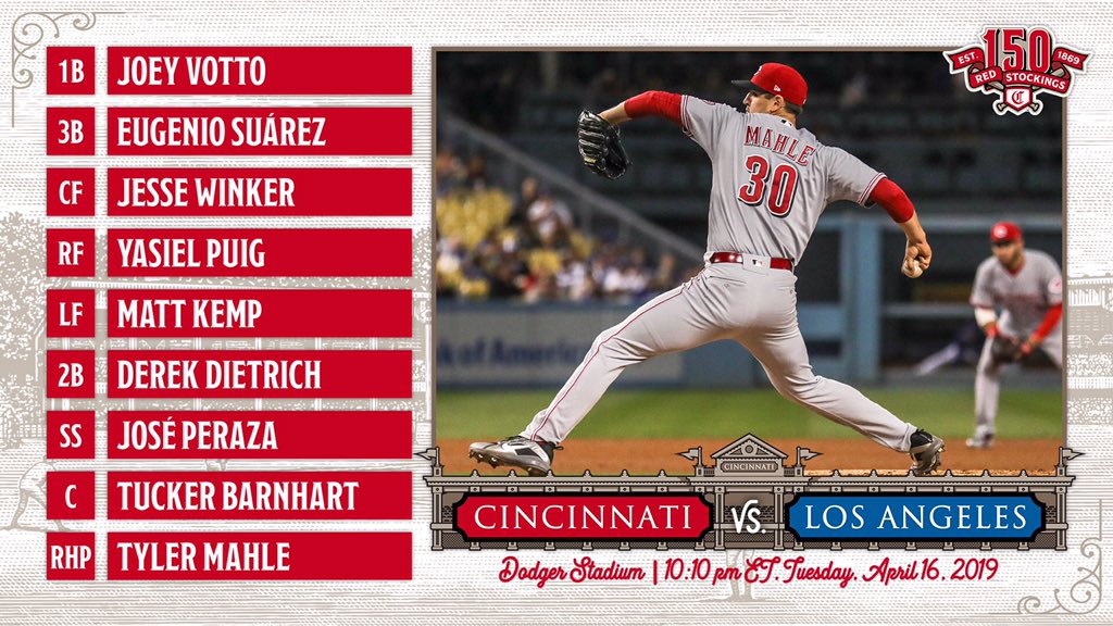 Reds's tweet photo. There’s a new leadoff hitter in town.
#BornToBaseball https://t.co/WGFgs6AspM