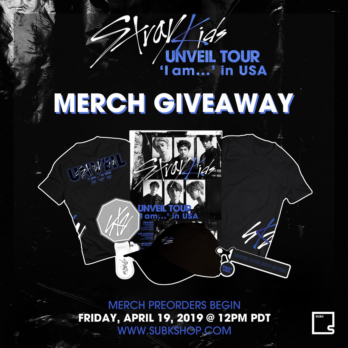 SubKultureEnt's tweet photo. Want to get decked out for Stray Kids UNVEIL TOUR ‘I am…’ in USA? 💋 Enter our #STRAYKIDSinUSA merch giveaway for a chance to win a merch package! Ends Thu, 4/18 at 11:59PM PDT. Winners announced Fri, 4/19 at 11AM PDT 🏅 https://t.co/L7krEiYnlu