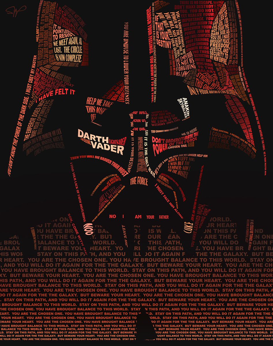 JillGiovanni's tweet photo. Darth Vader typography poster. made from some of the memorable quotes from the films and shows!  

@starwars @photoshop
#darthvader 
#typography https://t.co/MMx2wZbDY8