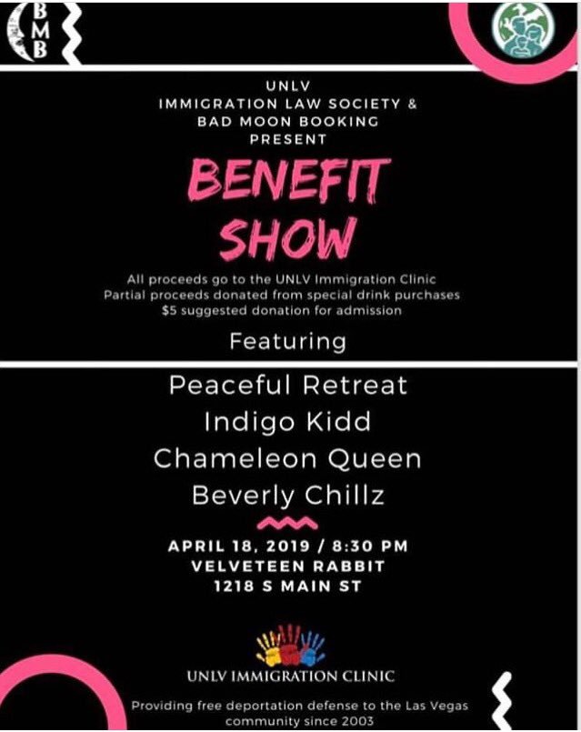NeonReverb's tweet photo. Th 4/18 at @velveteen_bar! #BadMoonBooking presents a #BenefitShow for the @UNLVImmigration Clinic! @Indigo_The_Kidd! @peacefulretweet! #ChameleonQueen! #BeverlyChillz! https://t.co/iM34ulRjjb https://t.co/hzuM0YVprh