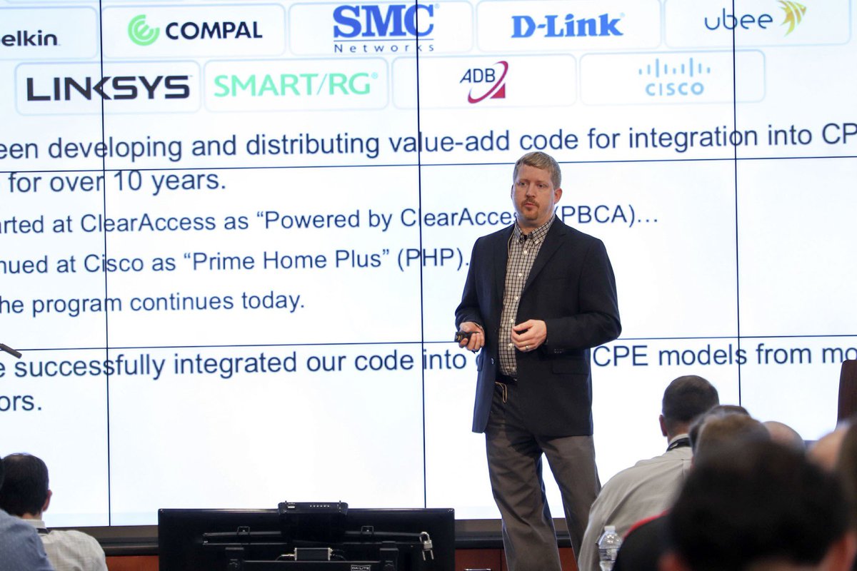 Adtran's tweet image. Starting back, we have Justin Wolf from @smartrgconnect speaking on Home WiFi Analytics #adtranBBSS19 #Software #wifi #Home #Internet