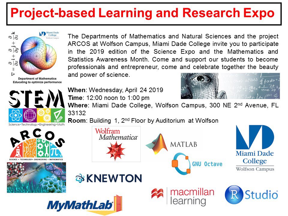 dques2766's tweet photo. Project-Based Learning and Research Expo at #Wolfson Campus #MDC, come and enjoy the beauty of #science and see the power of #STEM #BeMDC #MathWolfson #Wolfram #Mathematica #Matlab #mathwork #Rstudio #datascience #modeling #knewton #pearson #mymathlab #macmillanlearning https://t.co/qWRQytJrSE