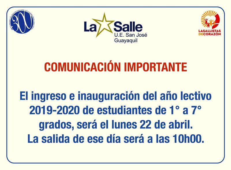 uesjls's tweet photo. Se postergan las inauguraciones de años lectivos programados para el día de miércoles 17 y jueves 18 de abril. El día lunes 22 de abril deberán asistir todos los estudiantes incluyendo el grupo programado para ese día. La salida será a las 10h00. https://t.co/gA3QasSIaG