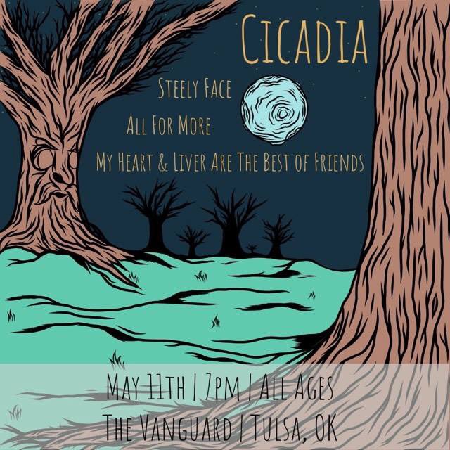 allformore's tweet photo. We’re playing @cicadiaokc EP Release show at The Vanguard on May 11th with @steelyfacemusic and @myheartandliver !! Tix are $10 and we got plenty to sell! #allformore #cicadia #eprelease #myheartandliver #steelyface #vanguard #tulsa #woods #bandphoto #wholesomecontent https://t.co/F4gMys3xCX