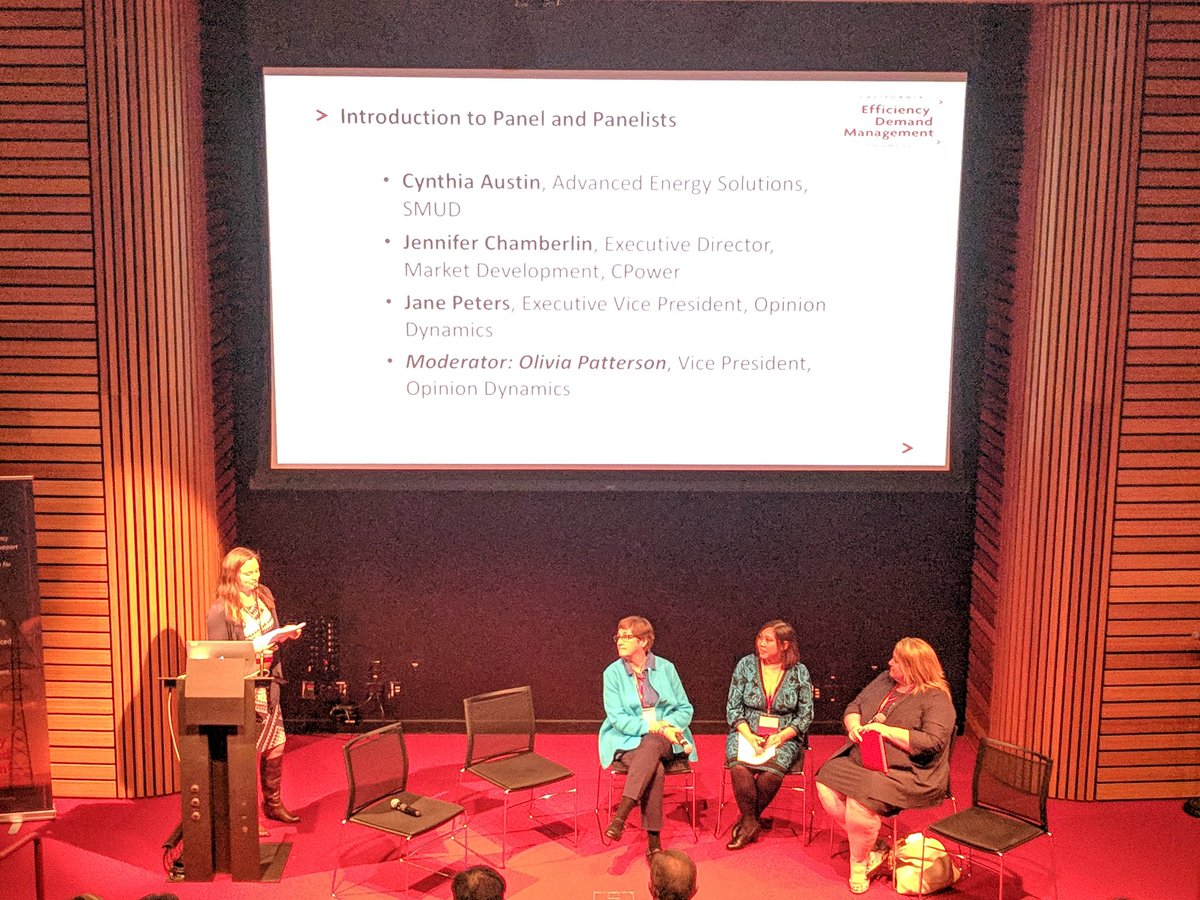 CEDMC_CA's tweet photo. All female panel on the Evaluation of Demand Response kicked off. Thanks to Olivia Patterson @OpinionDynamics for moderating and our panelists Cynthia Austin @SMUDUpdates Jennifer Chamberlin @CPowerEnergy and Jane Peters @OpinionDynamics. https://t.co/wGqIOaPlR5