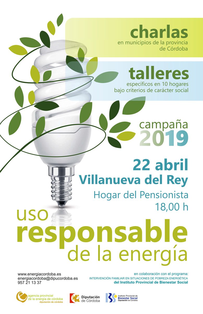 Villanueva del Rey (@aytovvadelrey) on Twitter photo El próximo lunes vamos a tener una charla sobre uso responsable de la energía, en la que nos van a explicar, entre otras cosas, cómo hacer un uso más eficiente de la energía en el día a día. <a href="/dipucordoba/">Diputación de Córdoba</a> El próximo lunes vamos a tener una charla sobre uso responsable de la energía, en la que nos van a explicar, entre otras cosas, cómo hacer un uso más eficiente de la energía en el día a día. <a href="/dipucordoba/">Diputación de Córdoba</a>