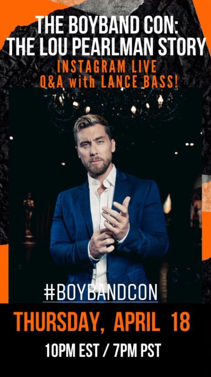 LanceBassCntrl's tweet photo. Have you watched #BoyBandCon yet? @LanceBass is doing a Q&amp;A THIS THURSDAY 4/18 10pmEst/7pPst on Instagram! Get those questions on the documentary ready! Watch it for the first time or a rewatch on @YouTube here: https://t.co/WF8t0SB7dK #WhoWasLou https://t.co/2N70LYExIn