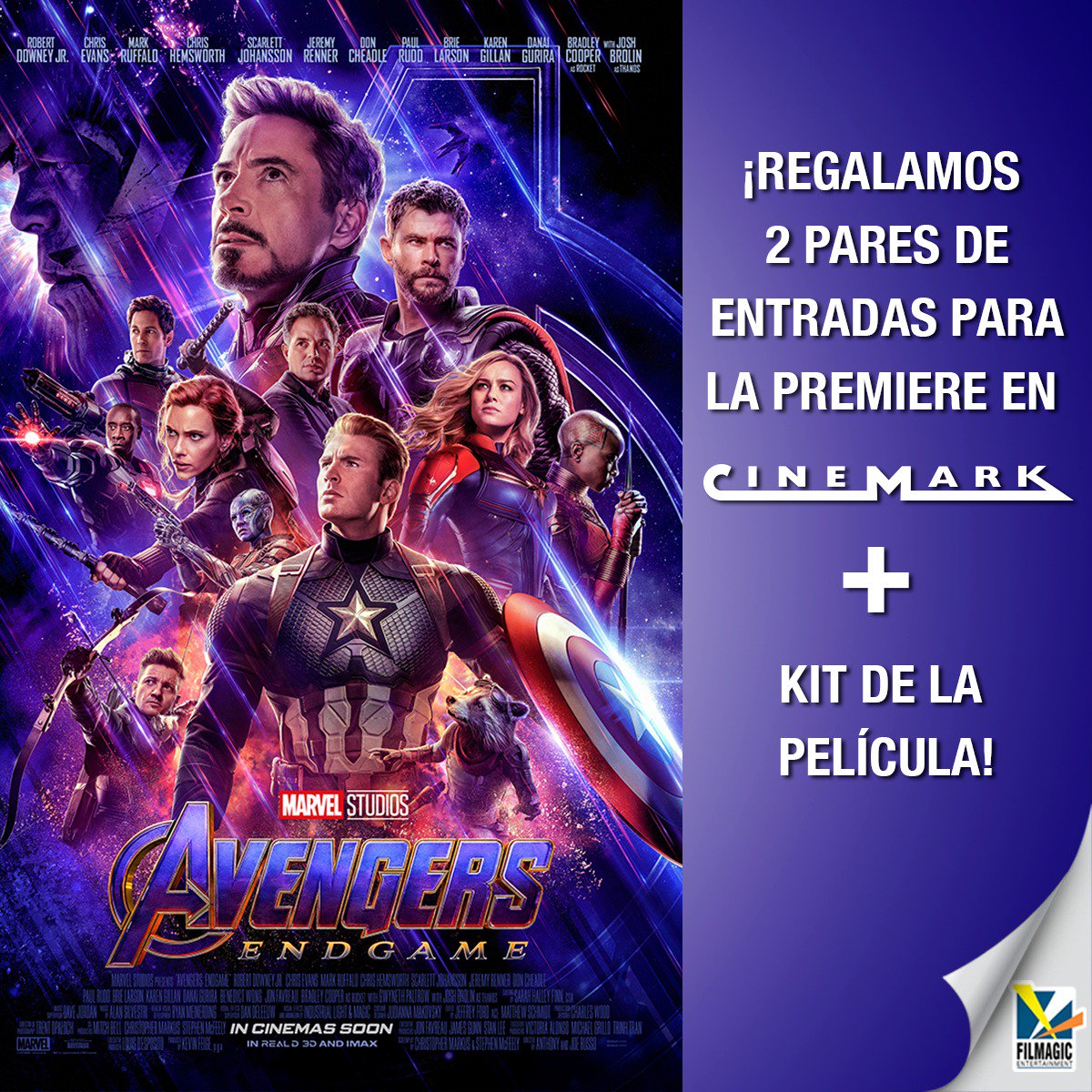 filmagicpy's tweet image. ¡La película más esperada del año está llegando!
¿Querés ser una de las primeras personas en ver #AvengersEndgame?
¡Regalamos 2pares de entradas para la Premiere el 23 de abril en #CinemarkPy+ el kit de la película!
Seguinos,dale RT a éste tweet,arrobá a tu dupla¡Y ya participas!