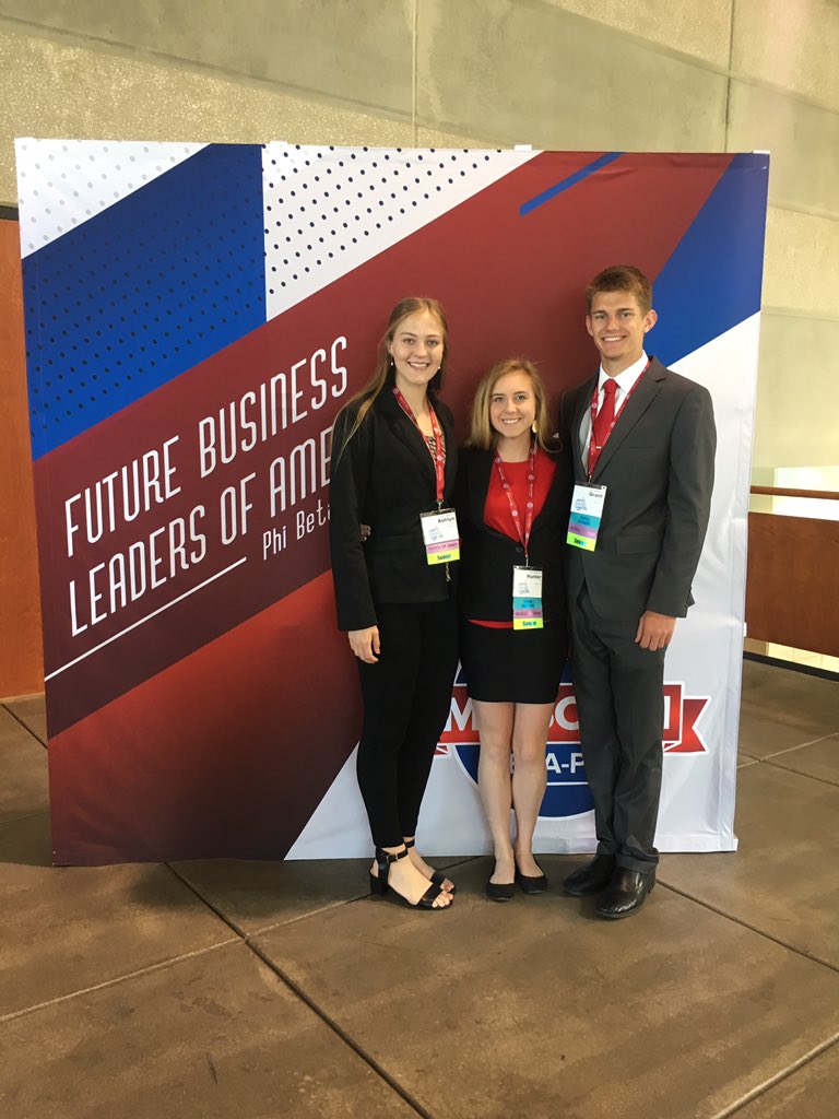 STJfbla's tweet photo. Our state qualifying Sports & Entertainment Management team @ashlynrinehart @arinehart10 and @HurdleProdigy representing STJ well at #MOSLC19 https://t.co/mfsVsLSFoZ