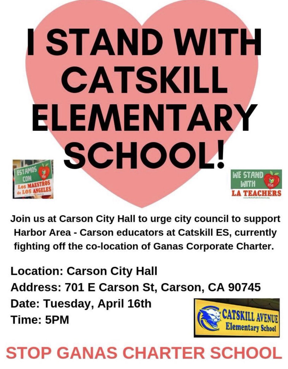 SaveCatskill's tweet photo. Join us tonight at Carson City Hall and stand up for Catskill! @DotKohlhaas @TodayAtSch00L @CaputoPearl @aginouye @UTLAnow @LDSuperSouth @AlmaLKimura @richardvladovic @DrGeorgeMcKenna @ScottAtLAUSD @amr1984 @balolalo #SaveCatskill #stopGANAS #WeAreCatskill #sinGANAS https://t.co/T6x7HgQBFp