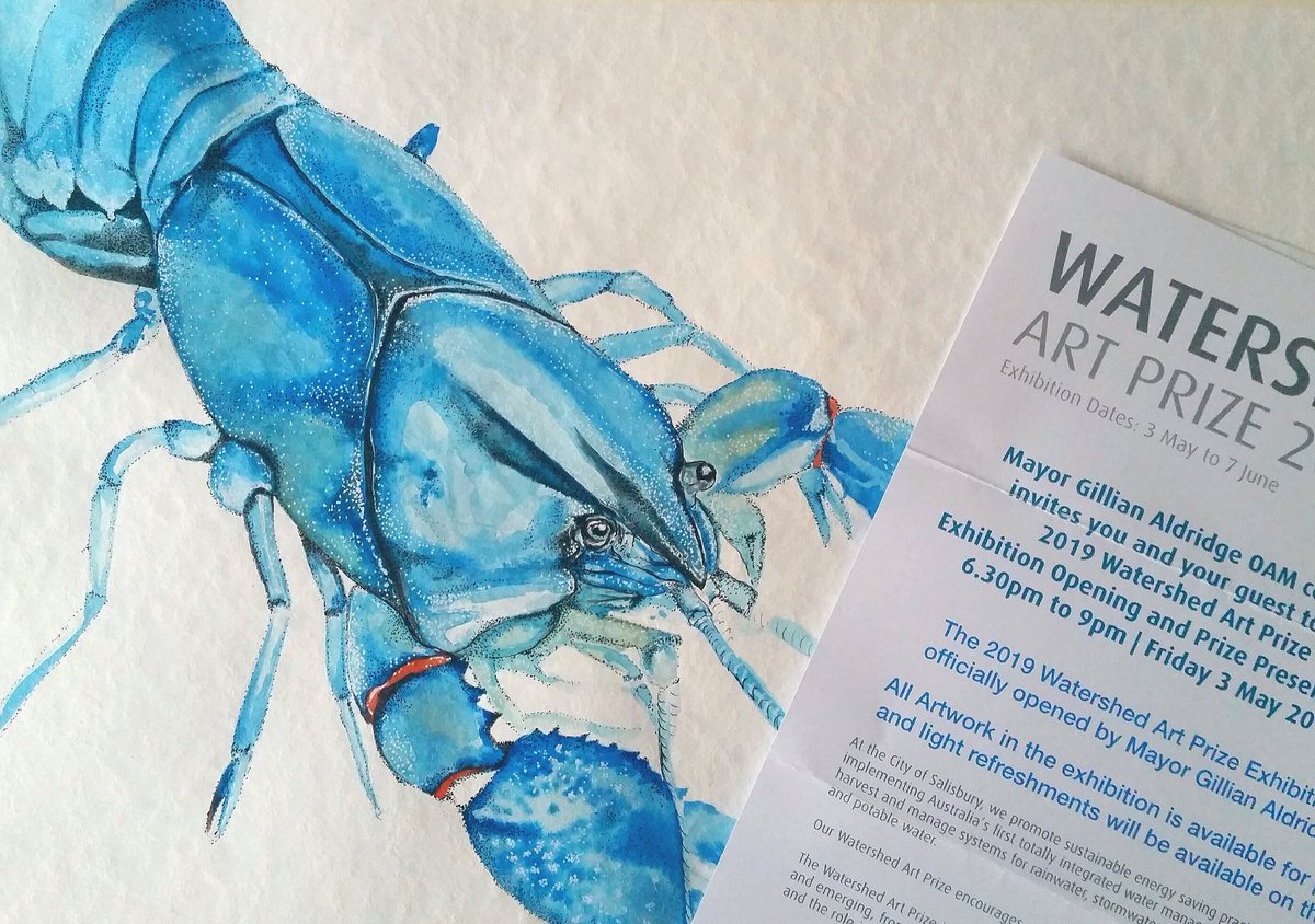 JintyandRayne's tweet photo. My Blue Yabby got short listed for the Watershed Art Prize 2019.
#art #adelaide #southaustralia #australia #thecityofsalisbury #thewatershedartprize #ink #liquidtex #micron #blueyabby #shortlisted #competition #artislife #hallettcovebeach #adelaideartist #southaustralianartist https://t.co/ReXR00cRZx