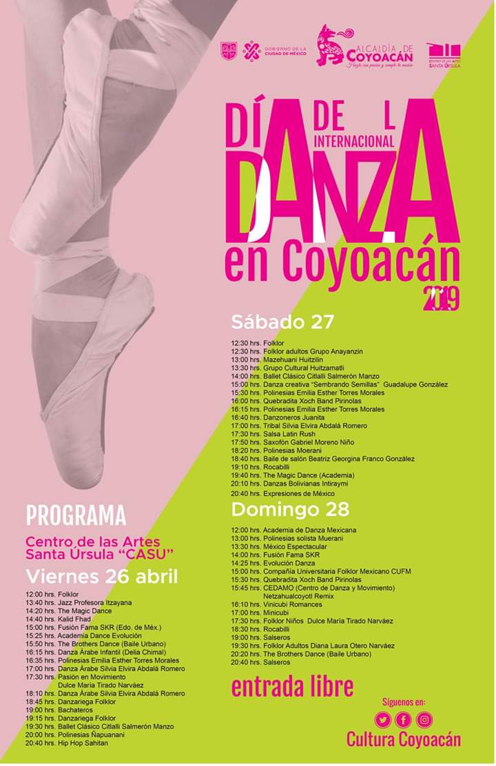 GeneralCoyoacan's tweet photo. En el marco de los festejos del Día Internacional de la Danza, en el Centro de las Artes Santa Úrsula, se llevarán a cabo muchas actividades que no te puedes perder.

#CASU #Coyoacán #EntradaLibre https://t.co/fd8SacLb9m