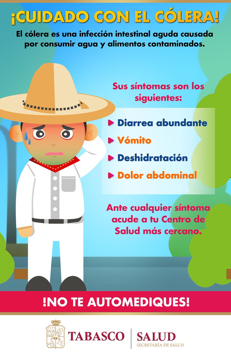El #cólera es una infección intestinal aguda causada por la bacteria Vibrio cholerae; por eso es muy importante reforzar las medidas de higiene en casa. #PrevencióndelCólera @Gobierno_Tab