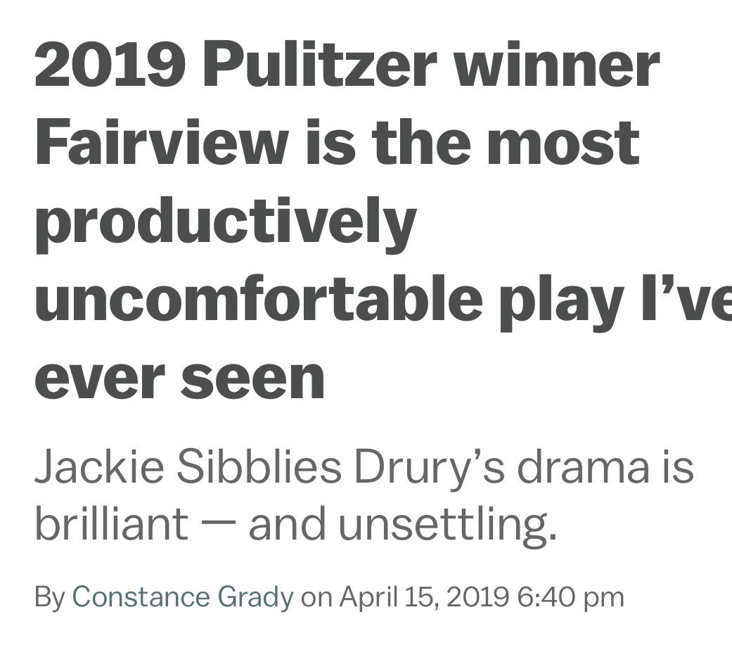 The brilliant, boundary-breaking FAIRVIEW won the #Pulitzer!!!       Congratulations to @jackiesdrury from everyone  <a href="/sohorep/">Soho Rep.</a> Don’t miss it this June at Theater for a New Audience