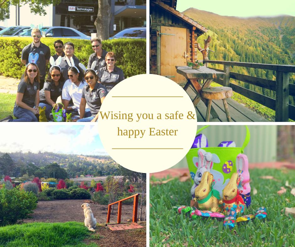 Wishing you a safe and happy Easter. 
Our office will be closed over the Easter break from Friday 19 April through to Friday 26 April.

Best wishes,
IMR Technologies