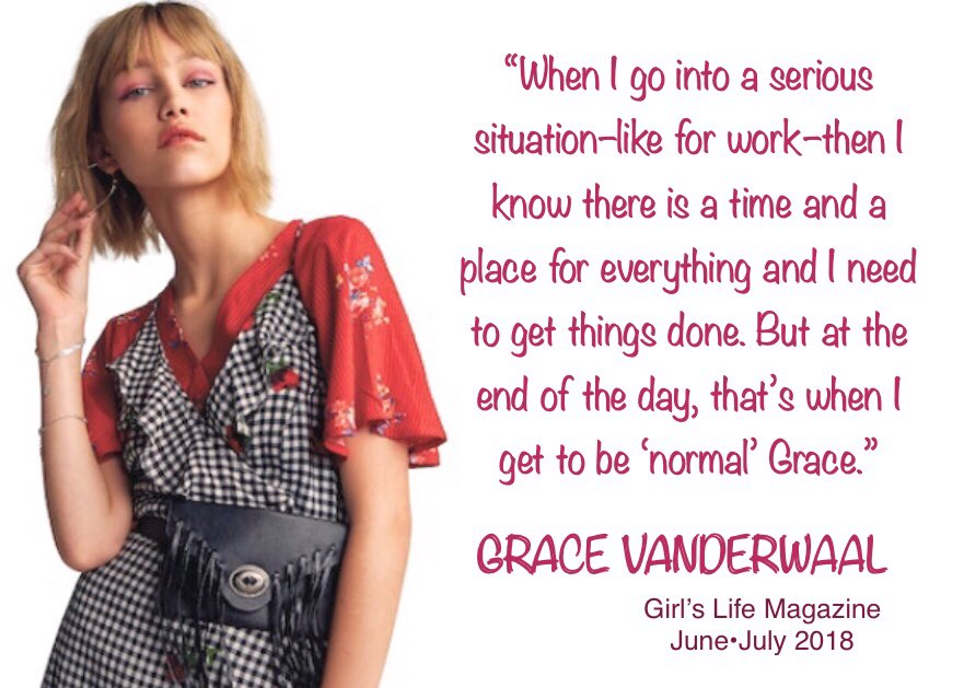 FANderWaalNews's tweet photo. #WednesdayWisdom
”... I know there’s a time and a place for everything and I need to get things done, but at the end of the day... I get to be ‘normal’ Grace.”
@GraceVanderWaal in @girlslifemag June•July 2018
—————
Enter our #SpringMusicCelebration!
Go to https://t.co/2Dmr4nYf5a https://t.co/JjtOgd8vuR