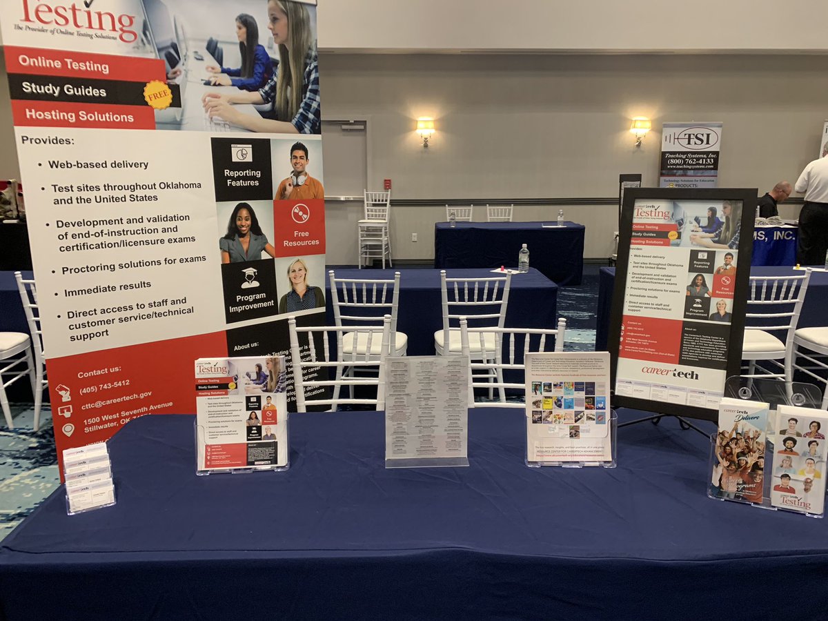 Jen_L_Palacio's tweet image. Our booth is ready for tomorrow!!!  Come by for information on certifications and our services!!! #careertechtest #OkCareerTech #ACTERegionIV