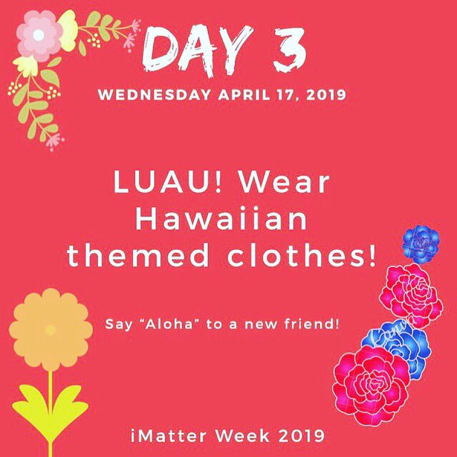 SwimBerkmar's tweet photo. HAWAIIAN 🌺 DAY!!! Make a new friend and grab a cool treat at lunch! https://t.co/xIl4GbyOZo