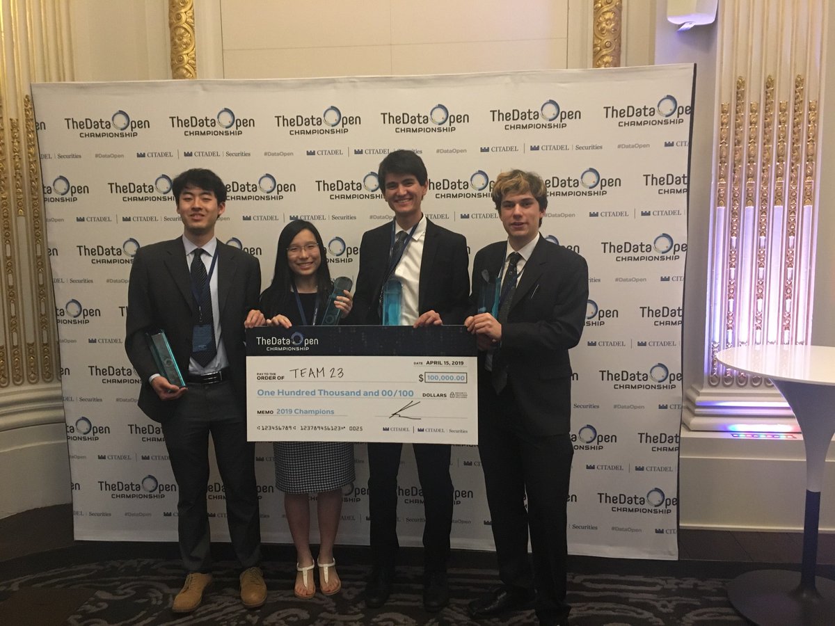 MariaSpiropulu's tweet image. team of @caltech undergrads (Emma, Hongsen, Thomas and Alex) wind CITADEL data open championship #SoCaltech