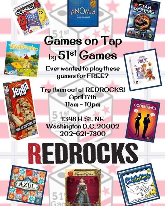 Come out to @redrockshst to enjoy some great games and great food! #boardgames #boardgame #boardgamenight #eventnight #restaurant #redrockshstreet #51stgames #dcnightlife #gamenight #dcstatehood bit.ly/2vaivHY