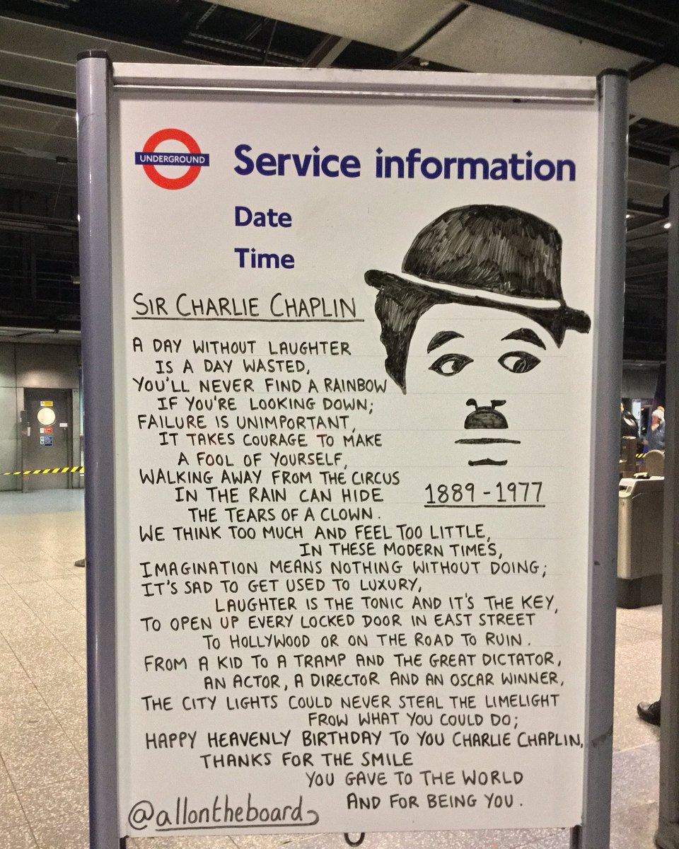 DomAbroad's tweet photo. Happy Birthday Sir Charlie Chaplin (1889-1977). On this day 130 years ago you came into the world to make it smile. If it’s your birthday today, Happy Birthday to You. @allontheboard #HappyBirthday #CharlieChaplin #Charlie130 #Birthday #OnThisDay #Smile #Chaplin #Legend #London https://t.co/NDvorVQDfA