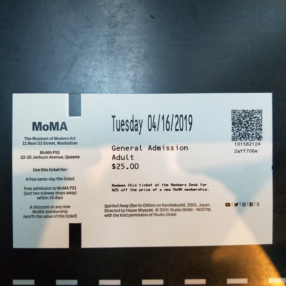 Yoshimura on Twitter: "久しぶりにニューヨーク近代美術館（MOMA）へ行ったら、入場券の裏側が「千と千尋の神隠し」だった件。 https://t.co/nFhdktixi0" Twitter