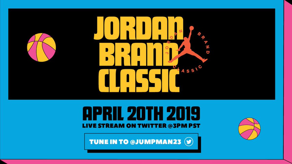 JordanClassic's tweet photo. Top of the game.
Catch this year’s Jordan Brand Classic streaming live on Twitter. Tune in to @Jumpman23 this Saturday at 3:00 pm PST. https://t.co/SuEF19V8Ok