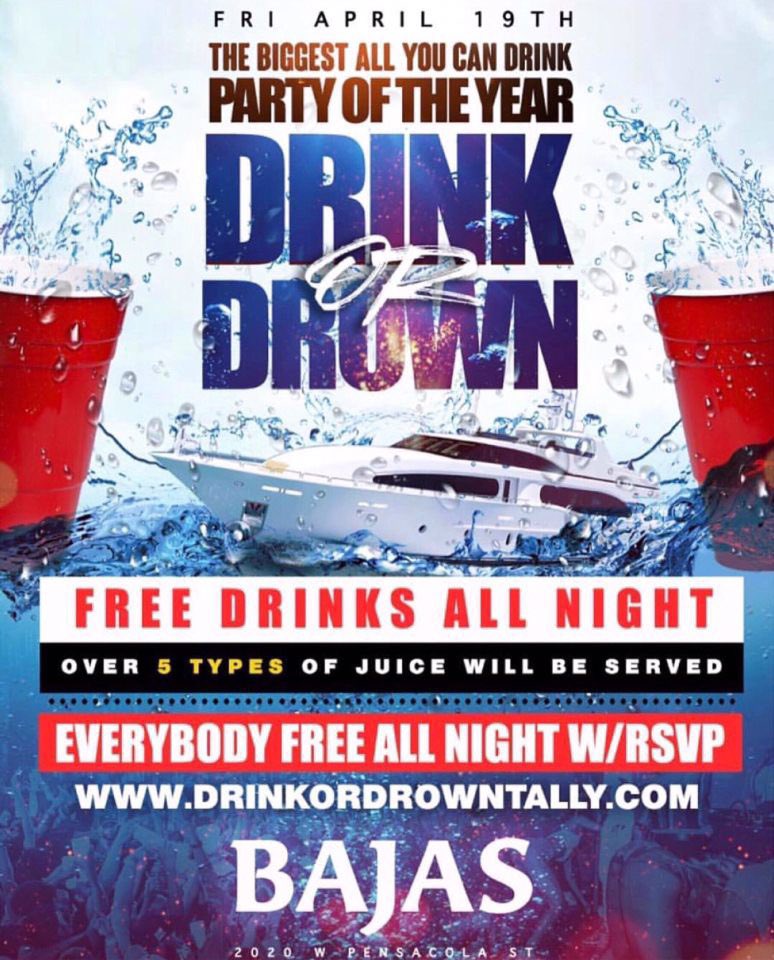 fentinova's tweet photo. If you’ve never been to a party in tally before this is the one to step out for over 2000+ RSVPS already. If you not there Friday night WYD ?! FREE JUICE ALL NIGHT #drinkordrown @DJWAVY904 https://t.co/GxgeYtXOYU